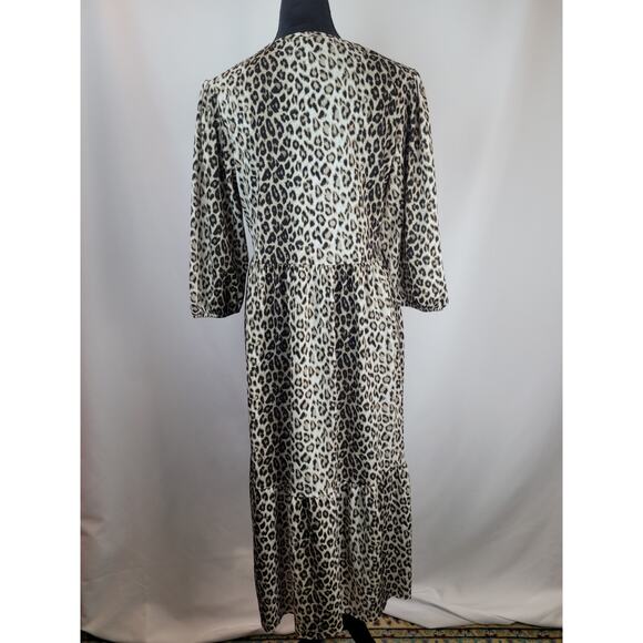 Zara Womens Animal Print Puff 3/4 Sleeve Smock Style Midi Dress Size M - Picture 4 of 7